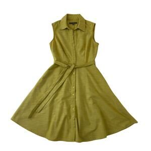 Sheragano women's Sleeveless Yellow Button Up Shirt Dress Size Small